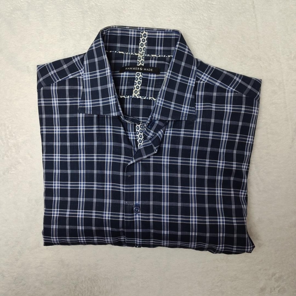 Hammer Made Shirt Mens 42 16.5 Blue Plaid Dress Long Sleeve Cotton Button Front